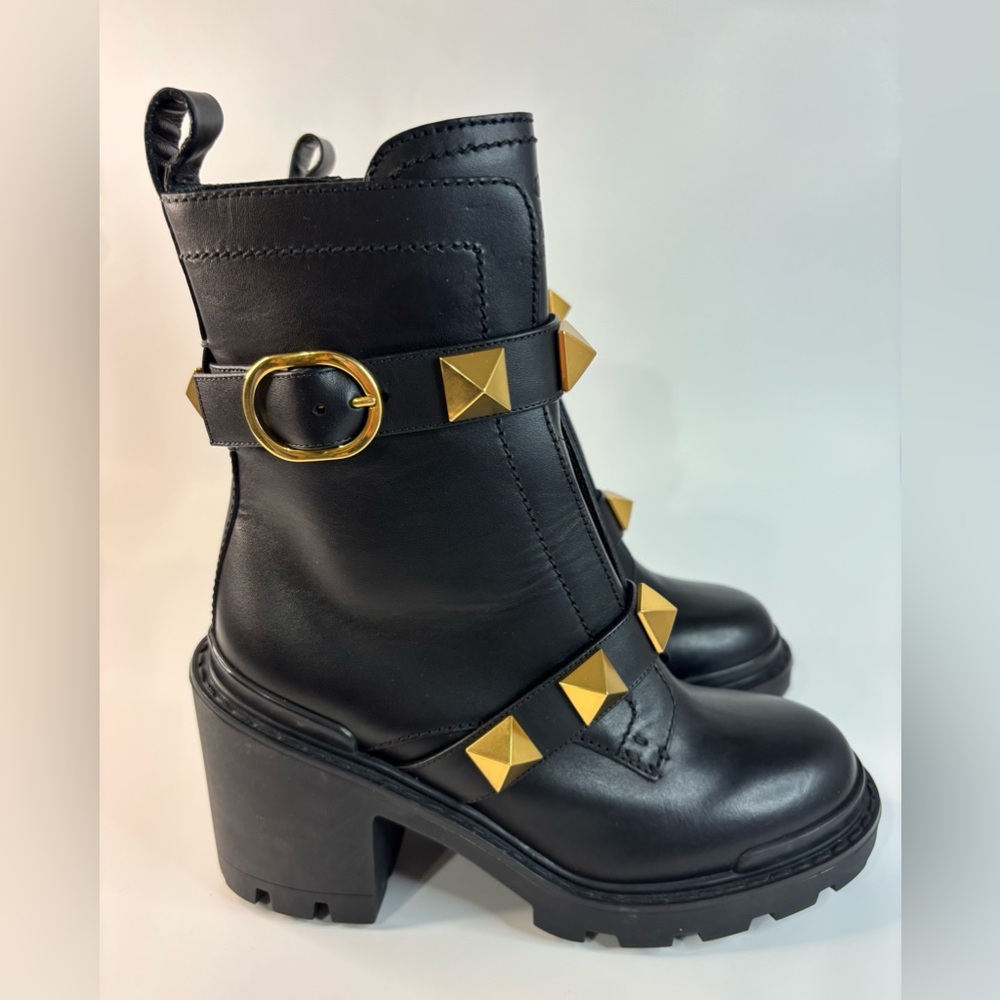 Valentino Garavani Roman Stud Black Combat Boots